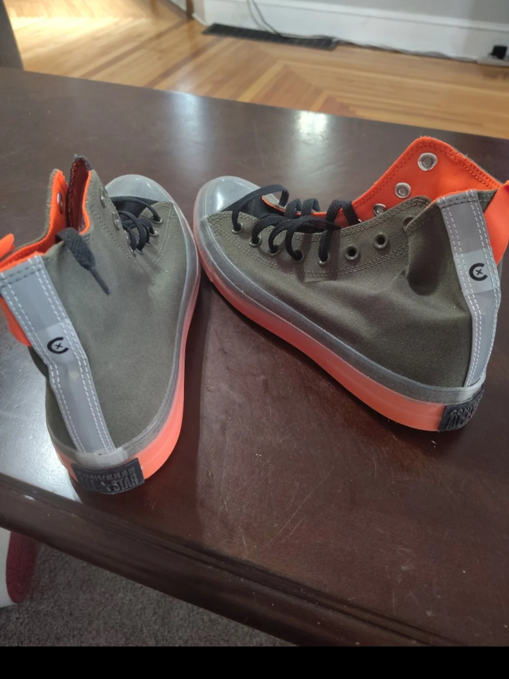 Converse Cx High-Top Sneakers in Olive Green with Bright Orange Lining - Picture 3 of 5